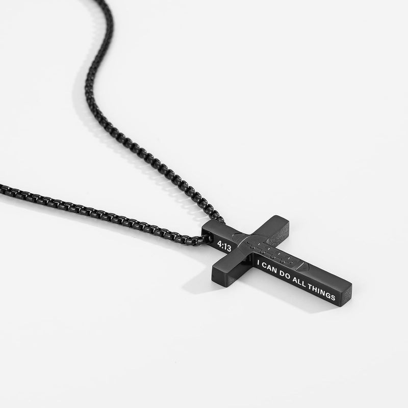 VULETO Football Cross Necklace for Boys Men, Stainless Steel Bible Verse Cross Pendant Chain Sports Gear Stuff Valentines Easter Christian Religious Jewelry Gifts for Teen Boys Kids - Image 1